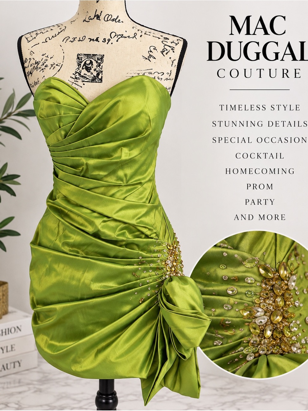 Mac Duggal Couture Green Fairycore Beaded Mini Dress